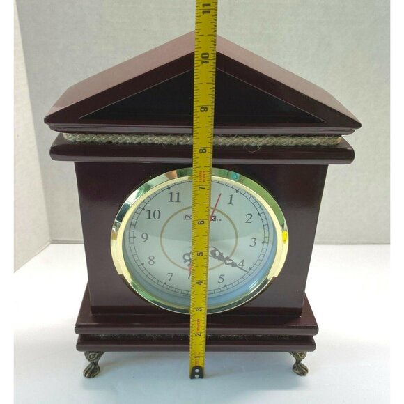 Cherry Wood Clock Mantel Desk Pomtrex Vintage Analog Footed Gold Trim 10 Inch - Picture 4 of 13